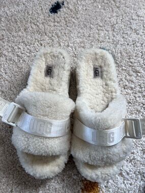 UGG Plush Shearling Slide Sandals - Ivory